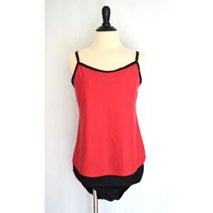 Women's Solid Chic Maternity 2 PC Tankini SWIM SUIT S Krista Red Black Sporty